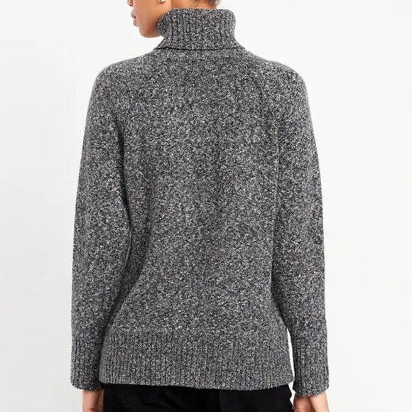 Old Navy Black Marl SoSoft Turtleneck Tunic Sweater/NWT/L - Picture 2 of 15